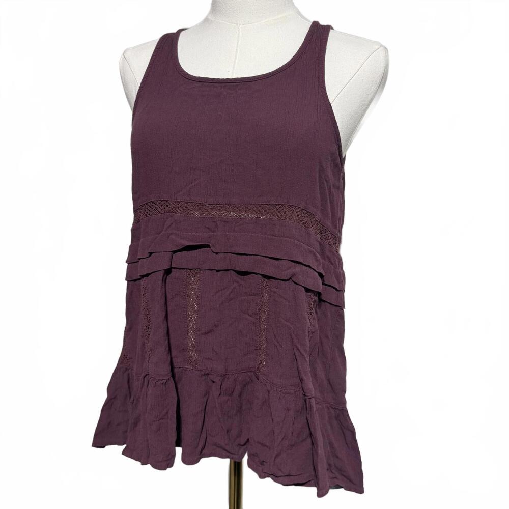 American Eagle Lace Accent Dark Purple Boho Tank Top, Medium